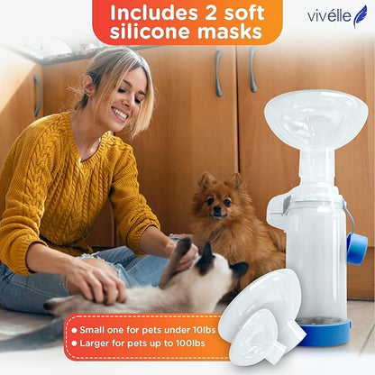 Vivelle Handheld Inhaler Spacer with 2 Masks for Cats and Small Dogs Inhaler Spacer for MDI