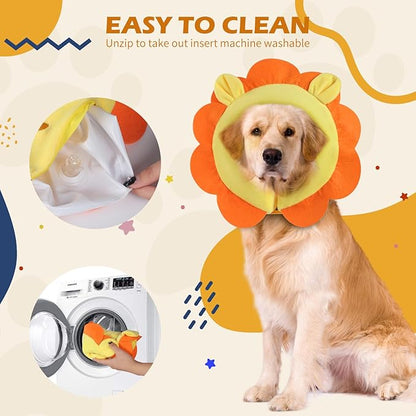 IEUUMLER Inflatable Recovery Dog Collar, Protective Donut Cone, Adjustable Soft Collar for Dog and Cat After Surgery Prevent from Biting & Scratching EU002 - Orange Lion L+