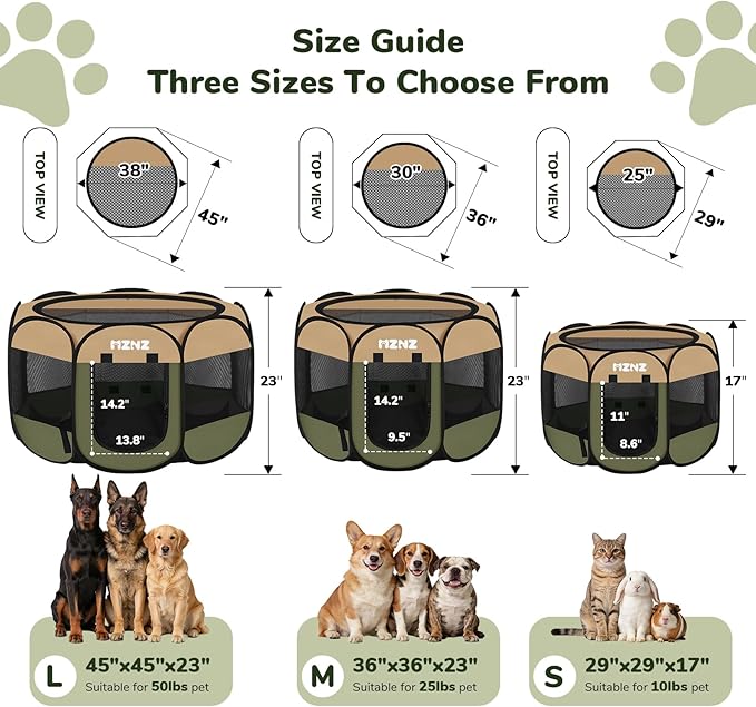 Dog Cat Playpen, Portable Puppy Pet Crate Indoor for Small Dogs Cats Rabbits, Foldable Dog Cage Enclosure for Outdoor, Pop Up Dogs Tent Kennel with Carrying Case, Olive Green
