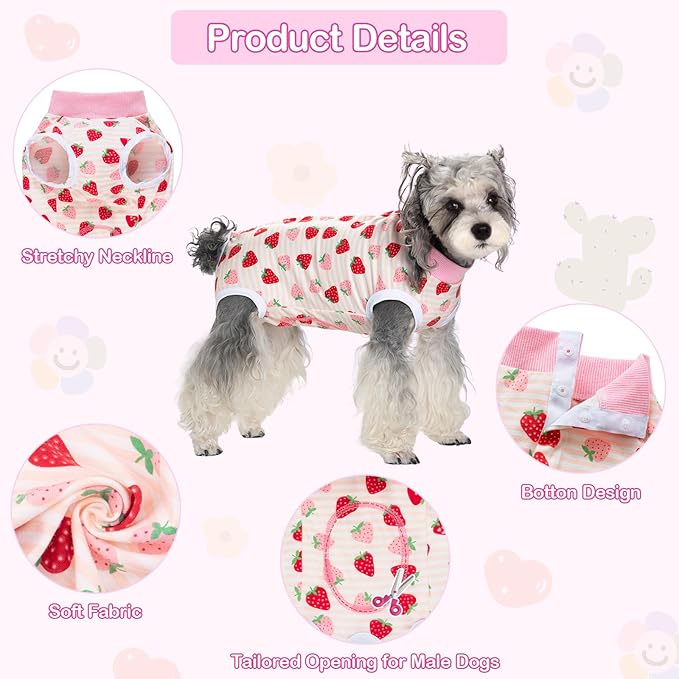 Coppthinktu Recovery Suit for Dogs After Surgery, Dog Onesie Surgery Recovery Suit for Female Spay, Soft Surgical Pajamas Bodysuits for Puppy to Prevent Licking Dog Cone Alternative Strawber M