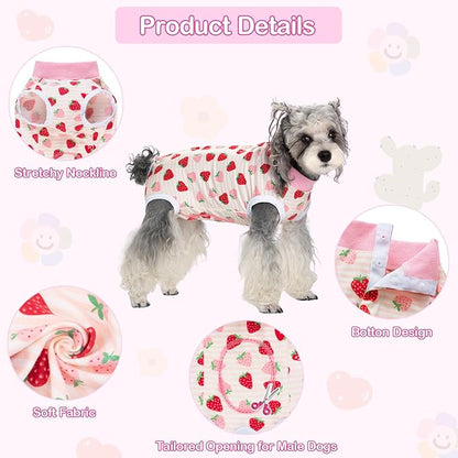 Coppthinktu Recovery Suit for Dogs After Surgery, Dog Onesie Surgery Recovery Suit for Female Spay, Soft Surgical Pajamas Bodysuits for Puppy to Prevent Licking Dog Cone Alternative Strawber M