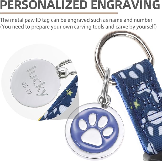 PUPTECK No Pull Dog Harness Soft Adjustable Basic Nylon Step in Puppy Vest Outdoor Walking with ID Tag, Blue Paw, S