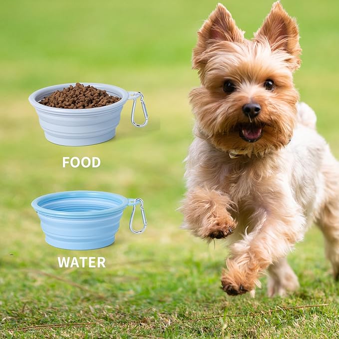 SLSON Collapsible Dog Bowl, 2Pack Macaron Color Pet Travel Bowls Silicone Foldable Water Feeder Dish for Small to Large Dogs Cat Walking Hiking Camping (Macaron Blue and Light Grey, Small)