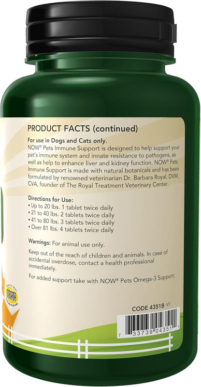 NOW Pet Health, Immune Support Supplement, Formulated for Cats & Dogs, NASC Certified, 90 Chewable Tablets