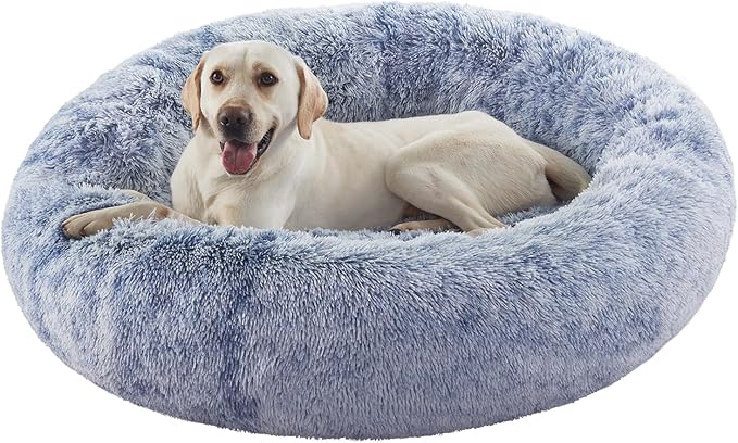 45 inches Donut Dog Bed for Extra Large Dogs,Calming Fluffy Round Jumbo Pet Bed with Removable & Washable Cover, Fits up to 120 lbs Pets (Dark Blue,XL)
