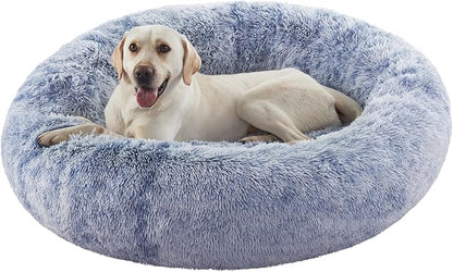 45 inches Donut Dog Bed for Extra Large Dogs,Calming Fluffy Round Jumbo Pet Bed with Removable & Washable Cover, Fits up to 120 lbs Pets (Dark Blue,XL)