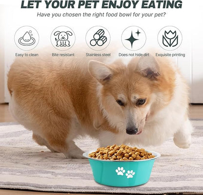 Stainless Steel Dog Bowls 2 Pack Medium Large Dogs Feeding Food Water Bowl with Non-Slip Silicone Sole, Stainless Steel Dog Dishes Elevated Raised Pet Feeder (Green+Grey, L(6.6 Cups))