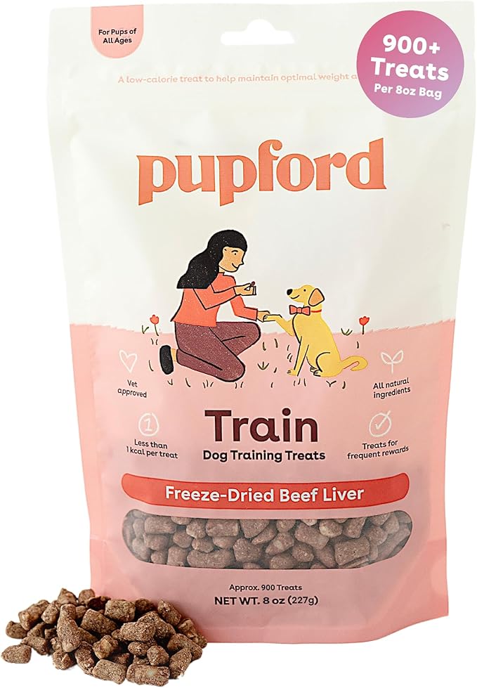 Pupford Freeze Dried Training Treats for Dogs & Puppies, 900+ Three Ingredient Bites (Beef Liver, 8 oz)