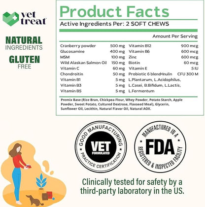 VET TREAT Dog Multivitamin Chewable with Glucosamine & Salmon Oil – Made USA – Puppy & Senior Supplement – 120 Chews– Daily Wellness Support for Joints, Immune System, Skin & Coat, Heart & Digestion