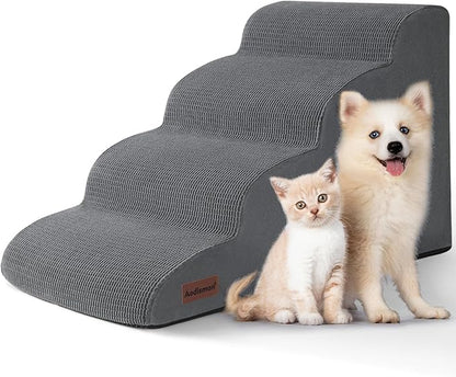 Aodisman Dog Steps for Bed, 4-Step Dog Stairs Ramp for Small Dogs and Cats, Indoor Non-Slip Pet Stairs Suitable for Older, Short-Legged, and Puppy Dogs to Climb onto High Beds and Couch, 17.4" H,Grey