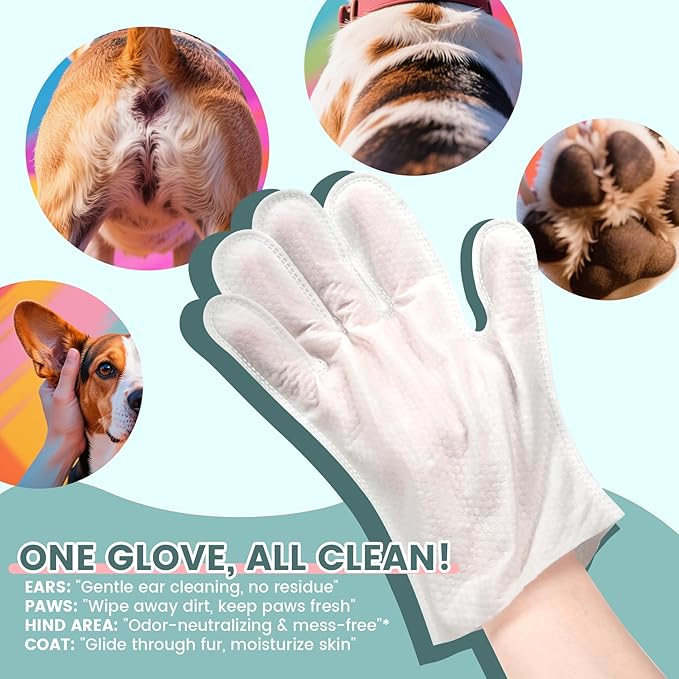 IMMHABI 50 Pcs Cleaning Deodorizing Pet Glove Wipes for Dogs & Cats, Hypoallergenic Dog Bath Wipes with Natural Deodorizer Persimmon Tannin, Pet Bathing Wipes for Horse Coat Care Unscented