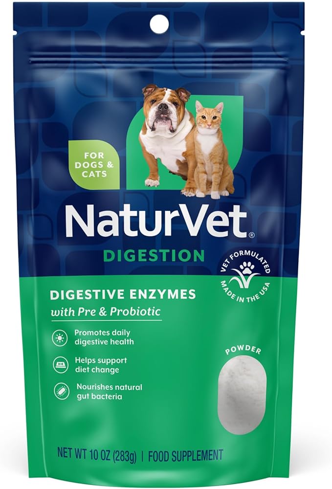NaturVet – Digestive Enzymes - Plus Probiotics & Prebiotics – Helps Support Diet Change & A Healthy Digestive Tract – for Dogs & Cats – 10 oz Powder