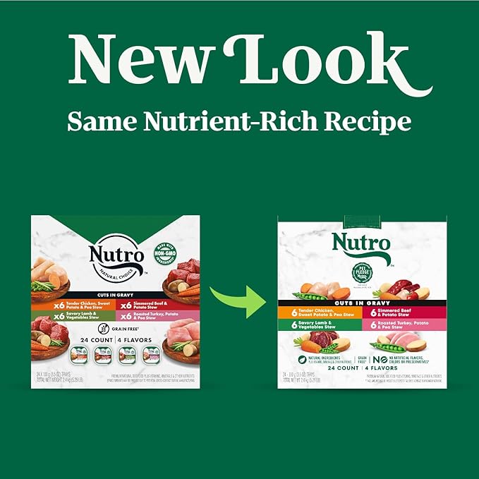 Nutro Natural Choice Cuts in Gravy Wet Dog Food, Grain Free Dog Food Wet Turkey, Chicken, Lamb, Beef Recipes Variety Pack, 3.5 oz. Trays (24 Count, Pack of 1)