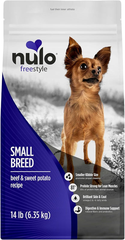 Nulo Freestyle Small Breed Dog Food Dry - Beef & Sweet Potato, Puppy & Adult Grain Free Dog Food, Natural, High Protein, Smaller Sized Kibble with BC30 Probiotic for Healthy Digestion Support, 14lb