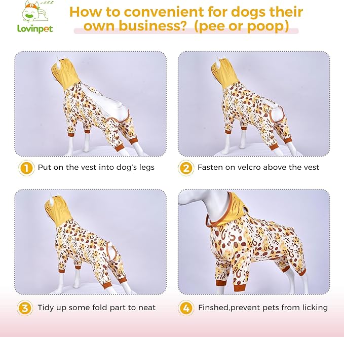 LovinPet Dog Recovery Suit for Large Medium Dogs - Dog's Bodysuit Wound Protective Surgical,E-Collar Alternative Recovery Bodysuit for Abdominal Wounds After Surgery Anti-Licking,Tiger,Yellow,M
