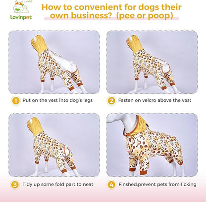 LovinPet Dog Recovery Suit for Large Medium Dogs - Dog's Bodysuit Wound Protective Surgical,E-Collar Alternative Recovery Bodysuit for Abdominal Wounds After Surgery Anti-Licking,Tiger,Yellow,M