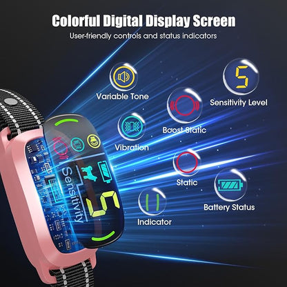 Smart AI Bark Collar for Large Medium Small Dogs, Anti Barking Device with 5 Training Modes, Exclusive Forced Bark-Stopping, Rechargeable IP67 Waterproof Bark Collar with 5 Sensitivity (Pink)