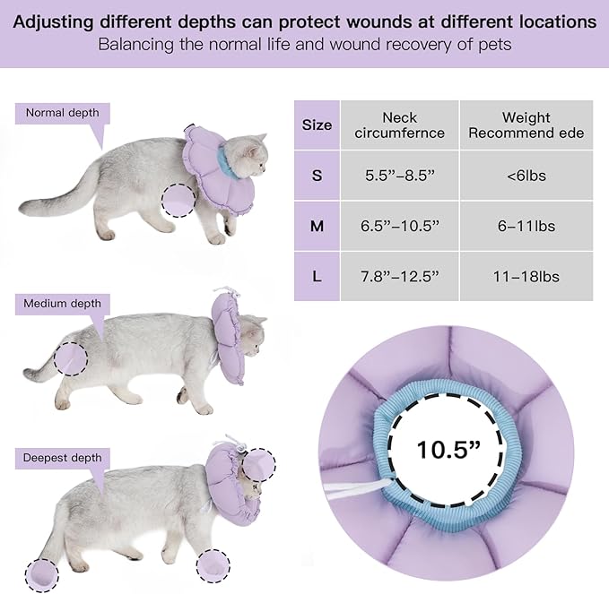 H HIDREAM Soft Cat Cone Collar， Cute Adjustable Cat Recovery Collar，Elizabethan e Collar that can Protect Head and Foot Wounds，Purple Flower All-Season Style