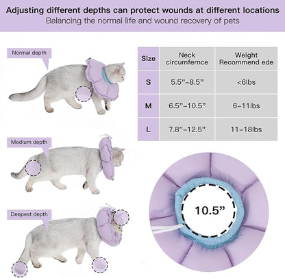 H HIDREAM Soft Cat Cone Collar， Cute Adjustable Cat Recovery Collar，Elizabethan e Collar that can Protect Head and Foot Wounds，Purple Flower All-Season Style