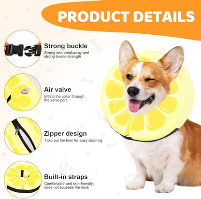 Adjustable Inflatable Dog Cone Collar for Surgery Recovery, Soft Cone for Dogs & Cats, Portable & Washable Dog Donut Collar, Large Cat Cone E Collar (Yellow M)