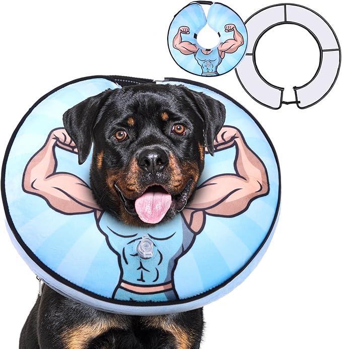 KOOLTAIL Inflatable Dog Cone Collar, Soft Donut E Collar for Dogs After Surgery to Stop Licking Enhanced Alternative, Blow Up Pet Neck Pillow Recovery Adjustable Cone for Dog Cat,Hercules M