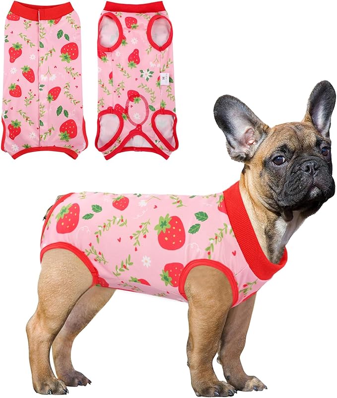 SAWMONG Recovery Suit for Dogs After Surgery, Dog Recovery Suit Dog Spay Surgical Suit for Female Dogs, Dog Onesie Body Suit for Surgery Male Substitute Dog E-Collar (Strawberry,M)
