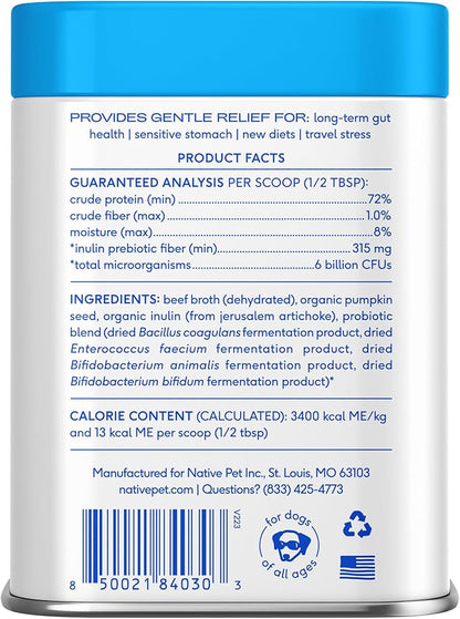 Native Pet Probiotics for Dogs – Dog Probiotic Powder for Gut & Digestive Health, Vet-Formulated 6B CFUs Dog-Specific Probiotic Strains, Supports Stool Quality & Diet Transitions – 60 Scoops