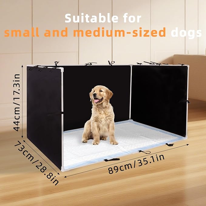 Dog Pee Pad Holder with High Walls - 35"x29"x17.3" No-Splash Indoor Potty Tray, Foldable Dog Litter Box for Small/Medium Dogs Puppy Potty Training (Black)