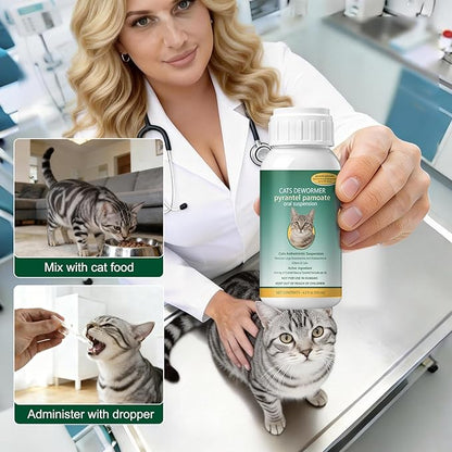 Broad Spectrum for Dewormer Cats – Pyrantel Pamoate Cat Dewormer Liquid for All Wormers for Tapeworms, Roundworms & Hookworms, 120 mL (4.2 fl oz)