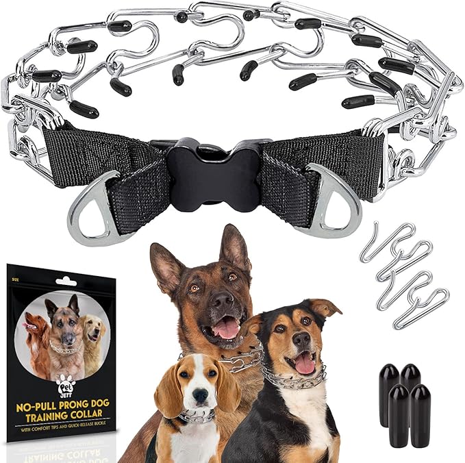 PetJett Prong Collar for Dogs - Choke Collar for Dogs, Pinch Collar for Dog Adjustable No Pull Safety Dog Training Collar for Small Medium Large Breed - Durable Stainless Steel Metal Choker Chain