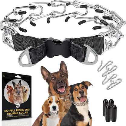 PetJett Prong Collar for Dogs - Adjustable Dog Training Collar No Pull Choke Collar for Dogs Pinch Collar for Dog Walking Tool for Small Medium, or Large Breed - Stainless Steel Metal Choker Chain
