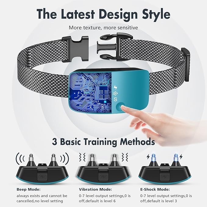 NBJU Bark Collar for Dogs,Rechargeable Anti Barking Training Collar with 7 Adjustable Sensitivity and Intensity Beep Vibration for Small Medium Large Dogs (Teal Blue)