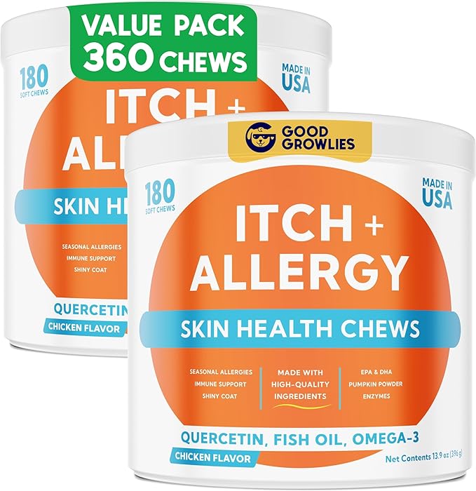 Dog Allergy Relief Chews — Anti-Itch Skin & Coat Supplement: No Fillers, Just Flavor - Itchy Skin Relief Treatment w/Omega 3 Fish Oil - Itching&Paw Licking - 360 Allergy Chews (Chicken)