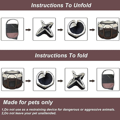 Portable Pet Puppy Dog Cat Playpen, 8-Panel Indoor/Outdoor Puppy Pen with Shade Cover & Travel Bag - Waterproof Dog Cat Tent