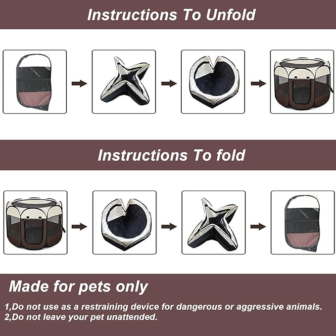 Portable Pet Puppy Dog Cat Playpen, 8-Panel Indoor/Outdoor Puppy Pen with Shade Cover & Travel Bag - Waterproof Dog Cat Tent