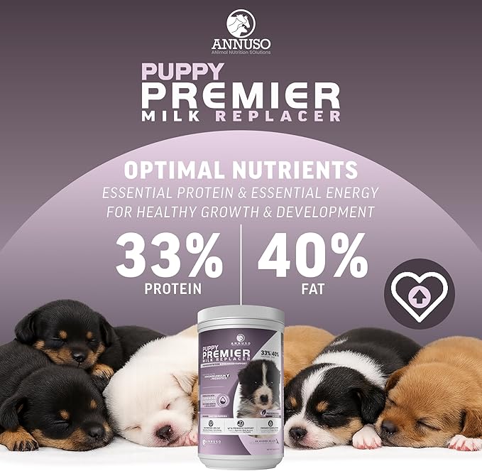 ANNUSO Puppy Premier Milk Replacer, 12oz - 33% Protein & 40% Fat - with IgY & Probiotics for Growth, Energy & Immune Support - for Birth to Weaning, Easy-Mix Powder