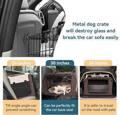 PETSFIT Soft Sided Dog Crate, Portable Dog Crate- 30 Inch Sturdy Adjustable Structure, Easy to Set Up, Collapsible Dog Car Crate, Light Tough with 3 Mesh Doors Brown