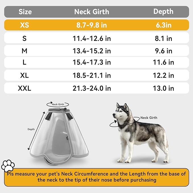 Upgraded Dog Cone Collar for Large Medium Dogs, Soft Dog Cone with Double-Layer Design, Adjustable Pet Recovery Collar for Dogs After Surgery, Elizabethan Collar (XS, Grey)