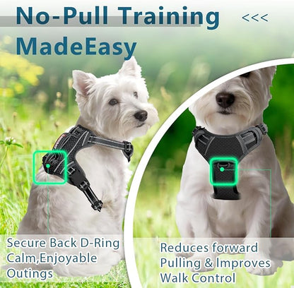 BARKBAY Dog Harness No Pull with ID Tag Pocket - Heavy Duty, Reflective, Easy Control for Large Dogs(Black,XS)