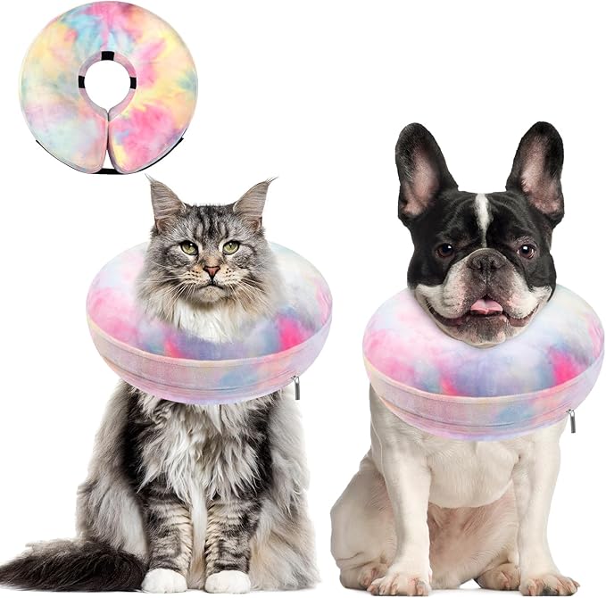 Dog Cone, Uadonile Inflatable Cone Collar for Dogs and Cats, Dog Neck Collar Recovery E-Collar Alternative After Surgery, Elizabethan Collar for Dogs Recovery(Tie-dye Pink Blue, M)