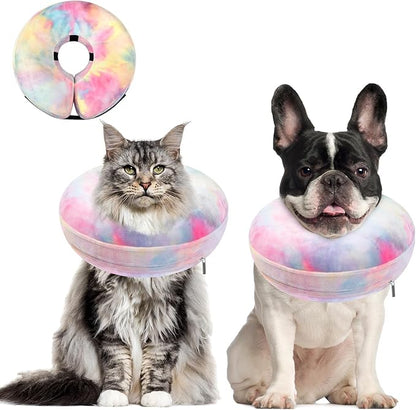 Dog Cone, Uadonile Inflatable Cone Collar for Dogs and Cats, Dog Neck Collar Recovery E-Collar Alternative After Surgery, Elizabethan Collar for Dogs Recovery(Tie-dye Pink Blue, M)