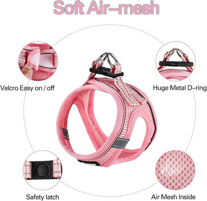 Dog Harness for Small Dogs and Leash Set, Honeycomb Grid, Reflective Lightweight Harness & Anti-Twist Pet Lead (Multi Color, Size: XS-S-M) (M, Pink)