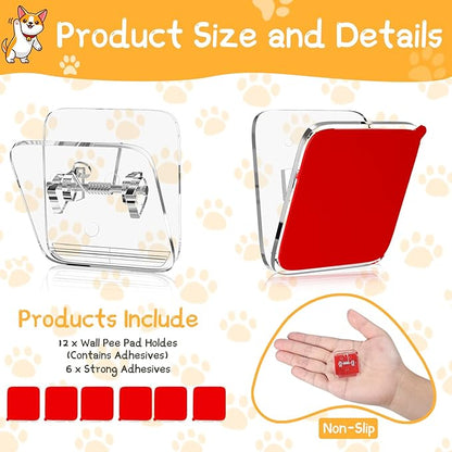 Yalikop 12 Pcs Wall Pee Pad Holder Dog Potty Training Pad Sticky Wall Clip Transparent Adhesive Clips with 6 Pcs Strong Adhesive(Clear)