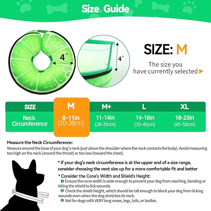 Upgraded Inflatable Dog Cone Collar with Transparent Anti-Licking Shield, Adjustable Elizabethan Collar for Medium Large Dogs, 2-in-1 Design with Detachable Shield and Soft Padding (M, Lime)