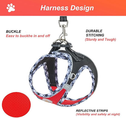 Hipubby Dog Harness Small Sized and Leash Set, No Pull Soft Mesh Puppy Vest, Reflective Breathable Lightweight Pet Harness, Harness for Small Medium Dogs and Cats - Black Red, L
