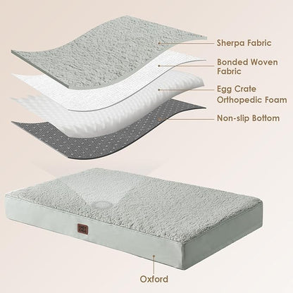EHEYCIGA Orthopedic Dog Beds for Large Dogs with Removable Washable Cover for Crate, Greyish Green, 35x23