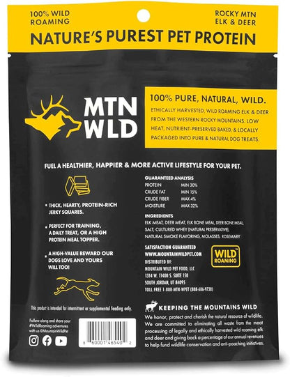 MOUNTAIN WILD Venison Jerky Training Treats for Dogs – Elk & Deer Meat Protein Dog Treat High-Value Reward – All-Natural, No Fillers, Grain-Free, No Artificial Preservatives – 8 oz (2 Pack)