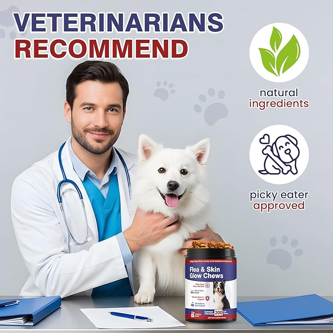 Flea and Tick Prevention for Dogs Chewable Omega Skin and Coat Chews for Dogs Natural Pet Oral Flea Chewables Increase Hair Shine Nutritional Supplements 200 Soft All Breeds Ages Chicken Flavor