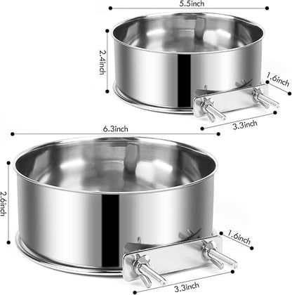 Dog Crate Water and Food Bowl, ShineMe Stainless Steel Dogs Bowls Hanging 2 Pack for Cage Crate Kennel, Spill Proof Dog Bowl for Medium and Small Sized Dogs Cats Pets (6.3 * 2.6” & 5.5 * 2.4”)