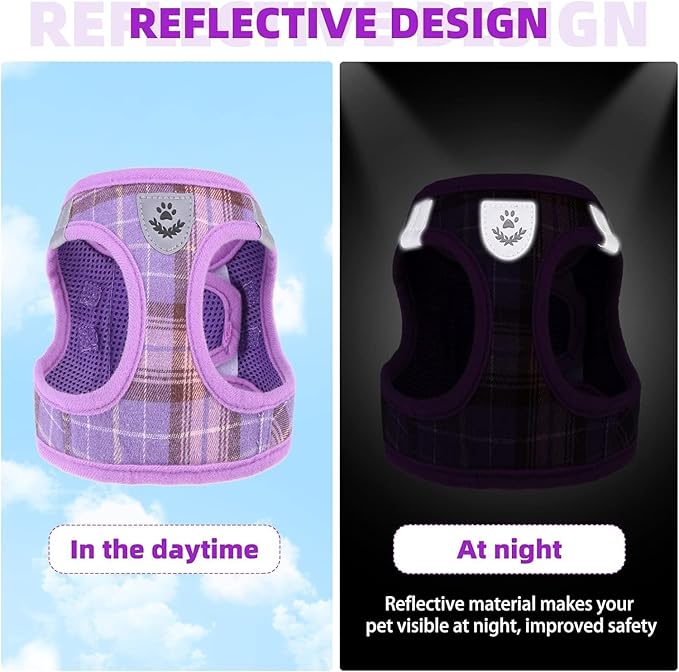 KOOLTAIL Dog Harness for Small Medium Dogs,Dog Harness and Leash Set, Step in No Pull Soft Mesh Padded Adjustable and Reflective Pet Vest Harness Puppy, Plaid Extra Harness for XS S Dogs, Purple S